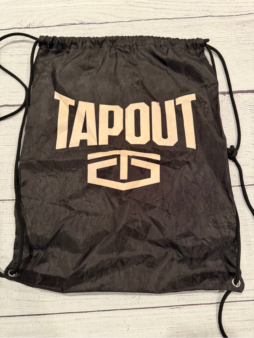 Tapout Black Gym Drawstring Backpack with Cream Logo